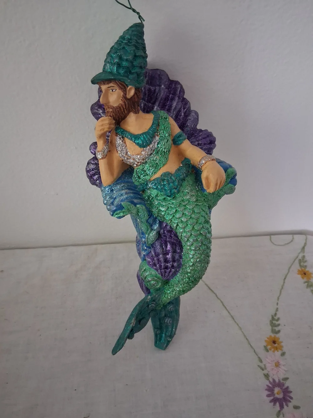Hand-Painted Green & Purple Merman Ornament